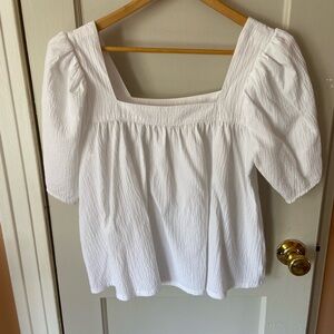 Treasure & Bond White Puff Sleeve Smocked Blouse